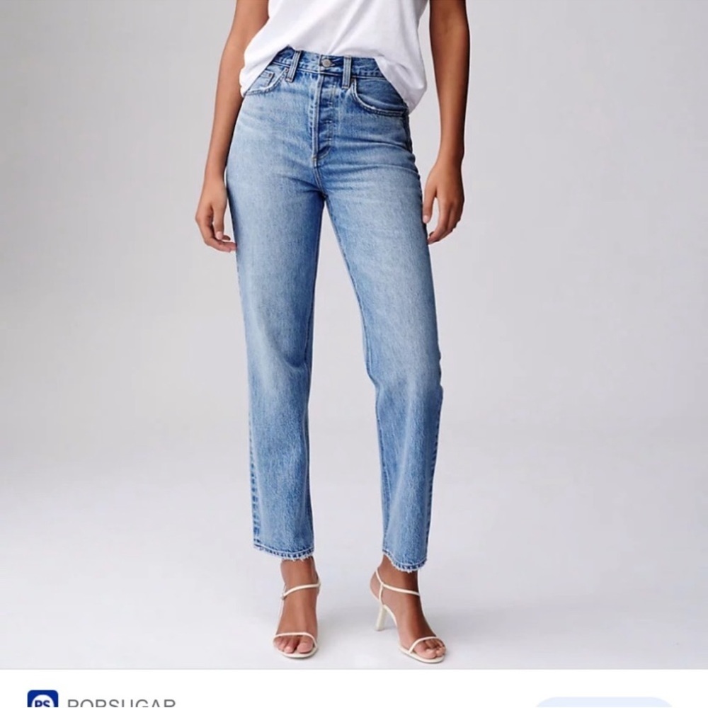 Aritzia Denim Forum The Arlo High Rise Straight Jeans Sz 24 Blue 90s button fly